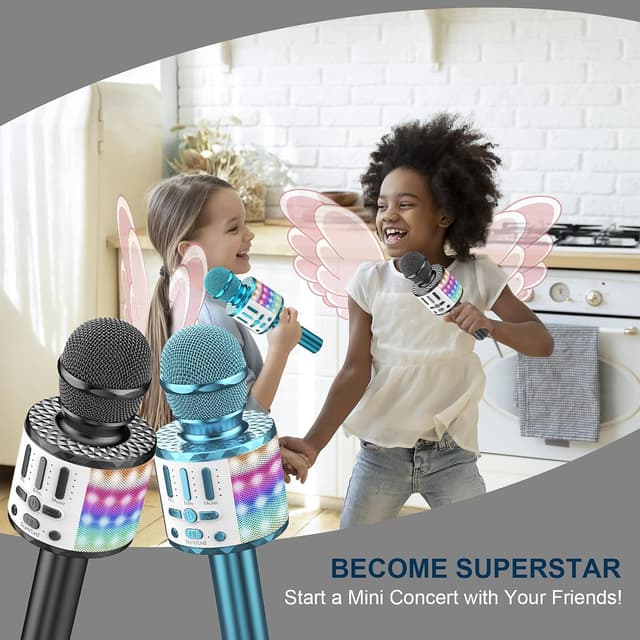 Detalle de MicQutr Karaoke Mikrofon mit Bluetooth, LED und 5-Watt-Lautsprecher – Heim-KTV für Kinder und Familie