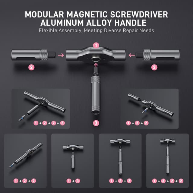 Detalle de MrToNo Professional 42 in 1 Magnetic Screwdriver Tool Kit (Pink) for PC, Camera, Smartphone & Home Repairs
