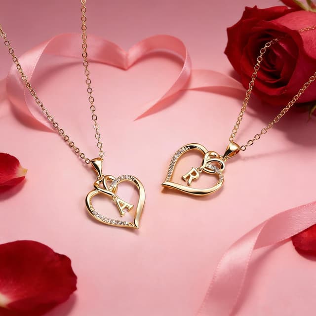 Detalle de TINGN collana con iniziali a cuore e ciondolo a zirconi placcato oro 14K (A–Z)