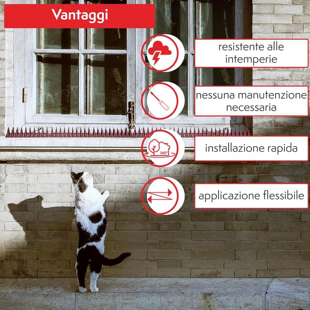 Detalle de PATTLER® 6 pezzi (3 file) marrone: dissuasori contro gatti e piccioni su balconi, tetto e davanzali