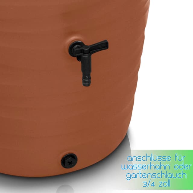 Detalle de YourCasa Regentonne 240 Liter im Wave Design – frostfeste Regenwassertonne mit Wasserhahn und 3/4“-Anschluss