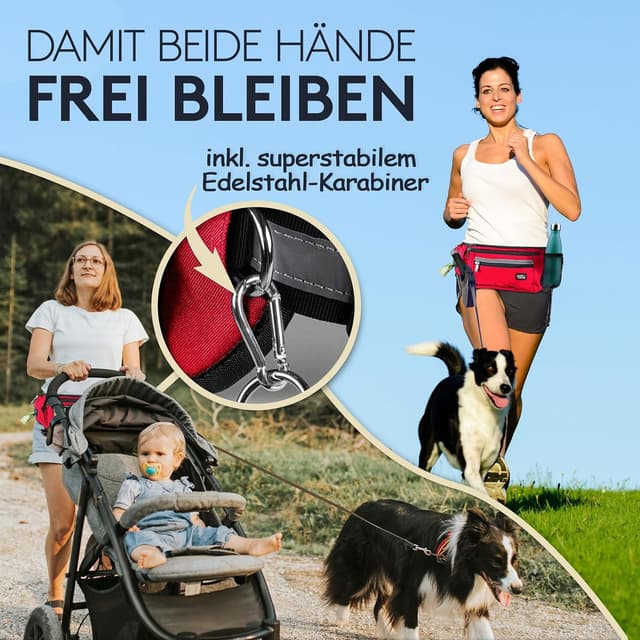 Detalle de PAWZONE Leckerlibeutel für Hunde mit Bauchtasche, Reflektorband & Zusatzgurt für Flexileine (Feuerrot)