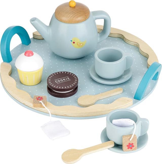 Detalle de Baroni Toys Set da Tè in Legno Montessori con 10 accessori (teiera, tazzine e vassoio) per bambini 3-7 anni