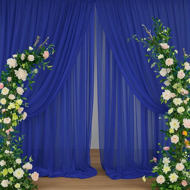 Detalle 2 de EMART Blue Backdrop Curtains (tulle chiffon), 2-panel set for 3x3m stage & photo backdrops