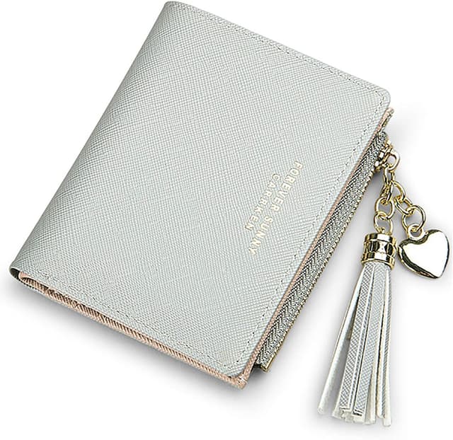 Detalle de ZhengYue women’s small leather wallet with RFID blocking, zip coin purse and multiple card slots (grey)