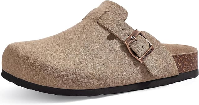 Detalle de KIDMI Unisex Vegan Suede Clogs Mule Clogs with Cork Footbed and Arch Support