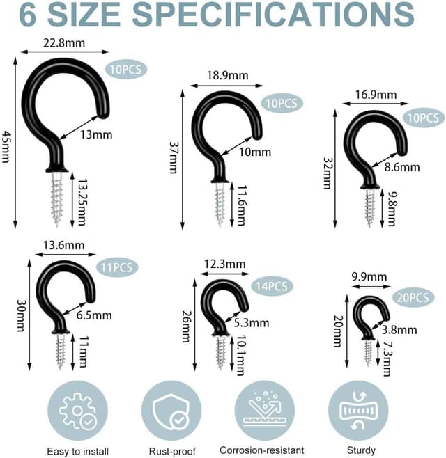 Thumbnail 1 de vsshe Crochets à vis 75 pcs 6 tailles