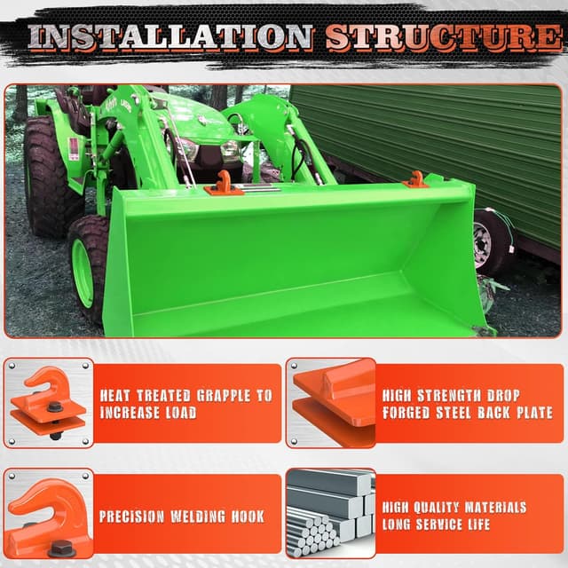 Detalle de AMBULL Tractor Bucket Grab Hook (Grade 70 Forged Steel) Bolt-On Tow Hook Mount with Backer Plate — 2-Pack, Orange