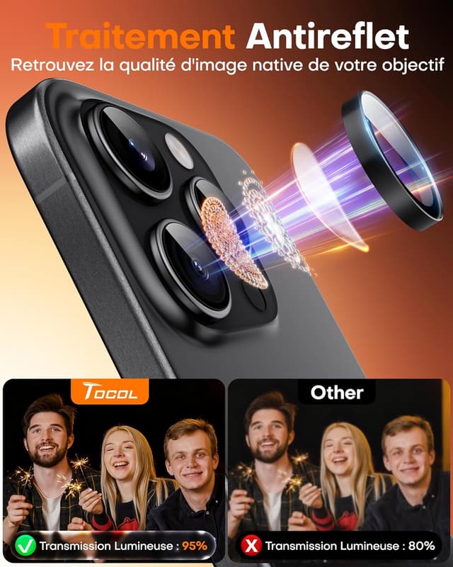 Thumbnail 5 de TOCOL Protection caméra iPhone 14 Pro Max 2pcs noir