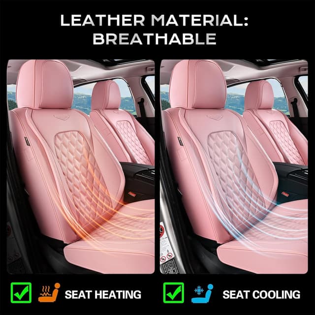 Detalle de Coverado Front Seat Covers in Pink — Luxury Faux Leather, Breathable & Waterproof Universal Protectors