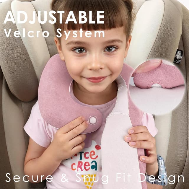 Detalle 2 de WENRENER Kids Travel Neck Pillow (Pink & Beige) – size-adjustable travel support for head, neck and chin