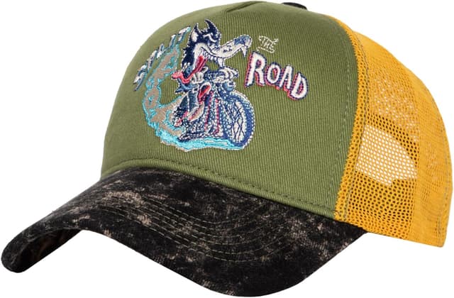 Detalle de King Kerosin Herren Trucker Cap „Split The Road“ im Retro-Used-Look mit Mesh
