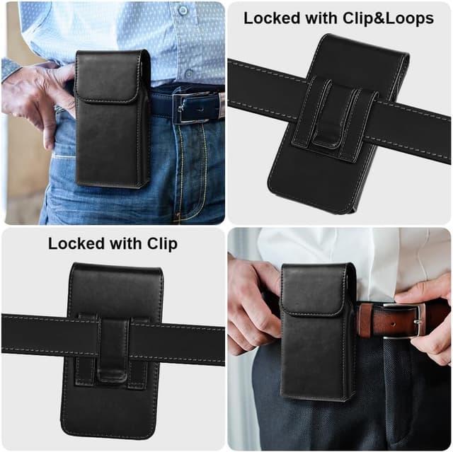 Detalle de flintronic Porta Cellulare in Pelle da Cintura con clip e fondina verticale per iPhone XR / 11-16 Pro