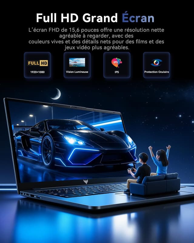 Detalle 2 de Tivique PC Portable Gamer 2026 – écran 15,6" FHD et Core i5-12600H, 16 Go RAM et SSD NVMe