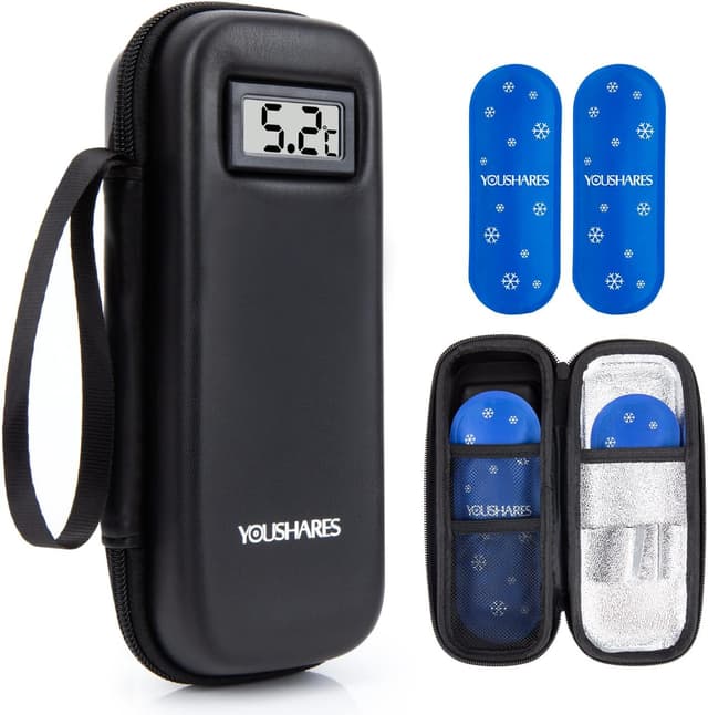 Detalle de YOUSHARES Insulin Cooler Travel Case with Temperature Display (Black) + 2 Ice Packs
