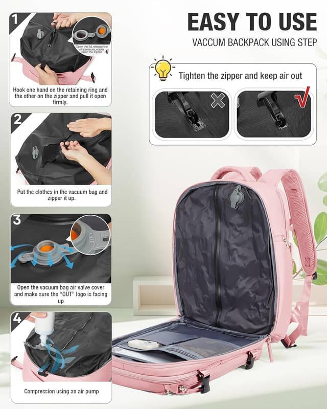 Detalle 2 de SZLX Vacuum Backpack Travel Bag with Pump (cabin-size underseat with vacuum compression)