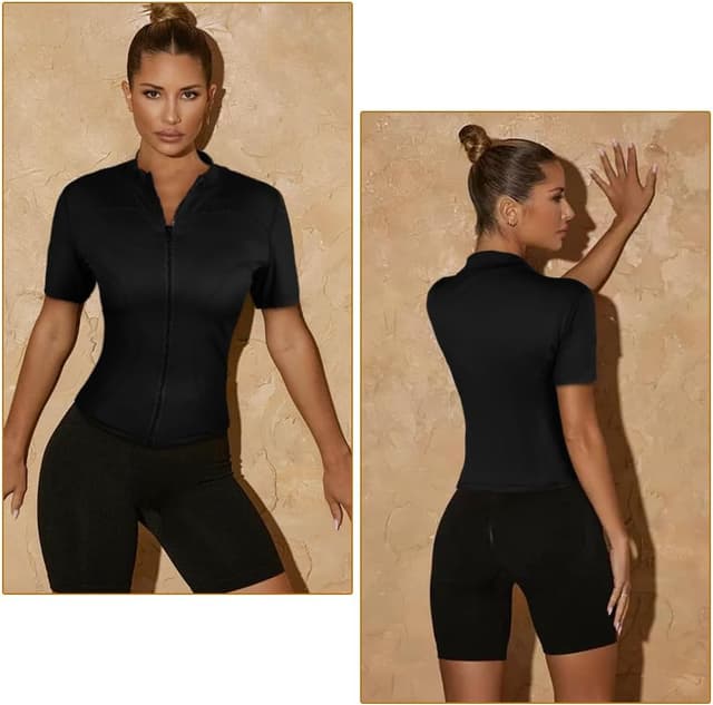 Detalle 2 de flintronic Giacca sportiva donna con zip, top corto per fitness, yoga e running