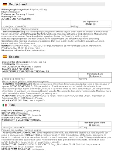 Thumbnail 2 de Swanson L-LYSINE 500 mg — L-Lisina para sistema inmunológico