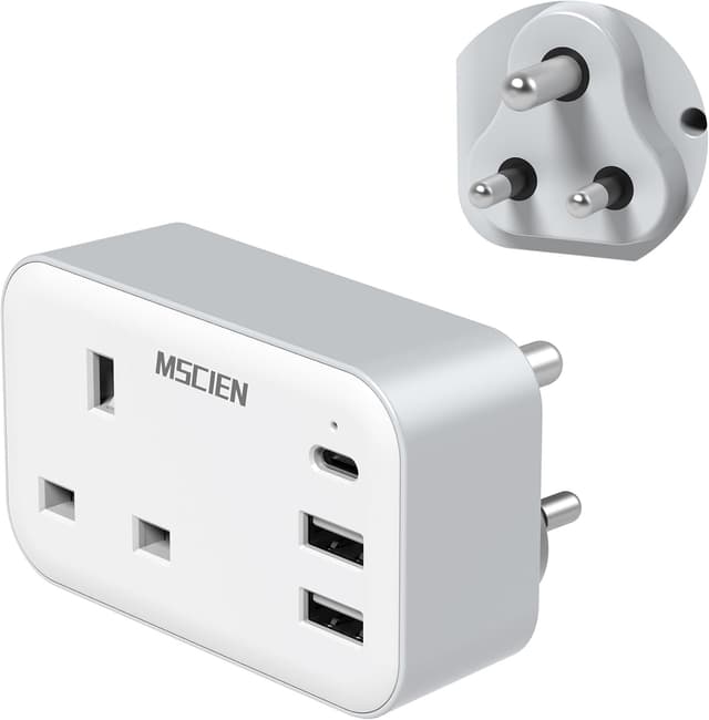 Detalle de MSCIEN India Type D UK to India Plug Adapter with USB ⚡