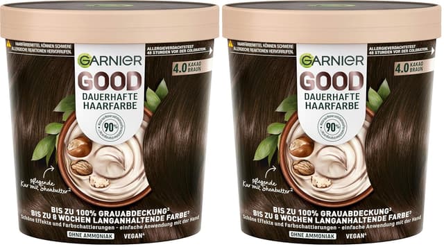 Detalle de Garnier GOOD Dauerhafte Haarfarbe 4.0 Kakao Braun – ammoniakfreie Coloration mit bis zu 100% Grauabdeckung
