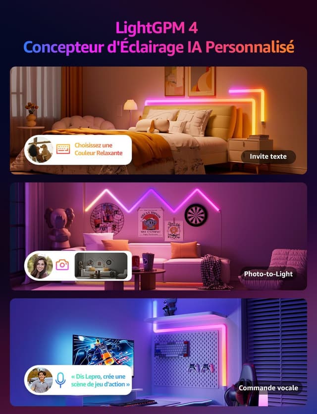 Detalle 2 de Lepro WL1 IA Applique murale RGB IA, 6 pièces + 2 coins, contrôle vocal et synchronisation musique