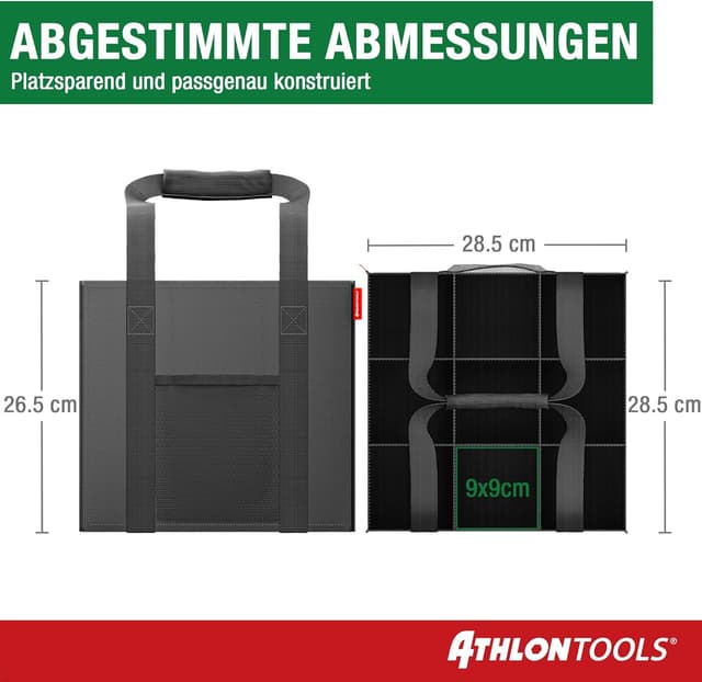 Detalle de ATHLON TOOLS Flaschenträger für 9 Flaschen – faltbare, wasserabweisende Einkaufstasche mit Trennwänden (schwarz)