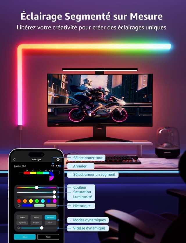 Thumbnail 6 de Lepro WL1 IA Applique murale RGB IA, 6 pièces + 2 coins, contrôle vocal et synchronisation musique