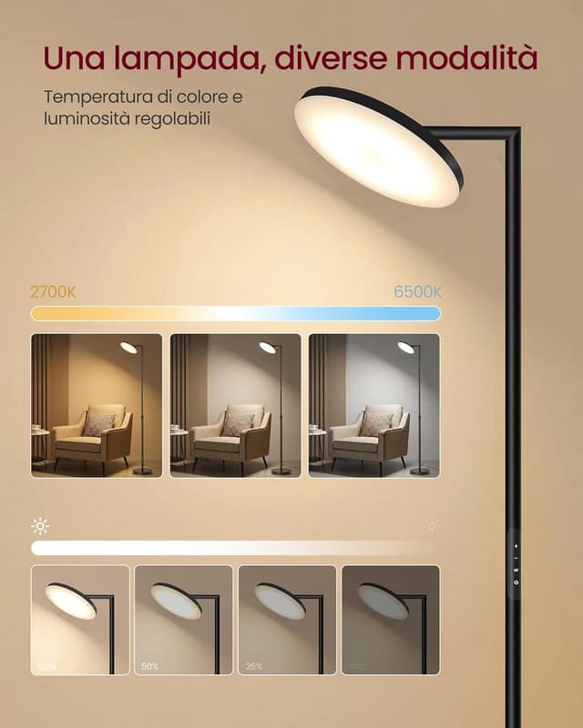 Detalle 2 de VASAGLE Lampada da terra LED 36 W