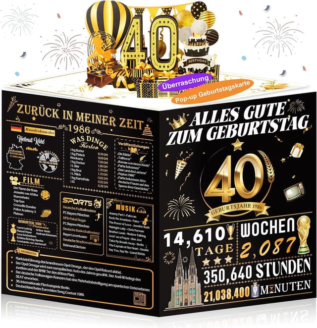 Detalle de OLOSONG Geburtstagskarte 40 mit 3D Pop-up und Umschlag (Back in 1986)