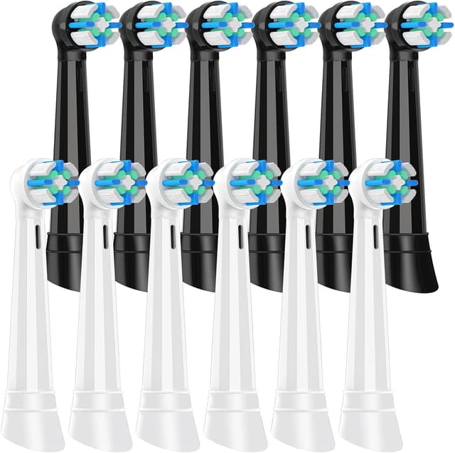 Detalle de Brush Heads Compatible with Oral-B iO 2/3/4/5/6/7/8/9/10 (Pack of 12) – Gentle Yet Thorough, Black/White