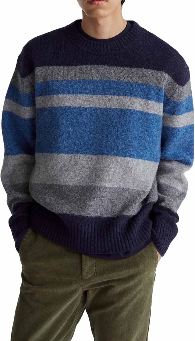 Detalle de United Colors of Benetton Maglia Uomo in 100% lana vergine con girocollo e righe 103mk10ar