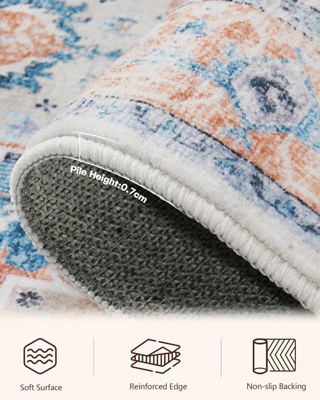 Detalle de XSIVOD Blue Area Rug 240 x 300 cm – washable non-slip vintage-style low pile for living room, bedroom & dining room