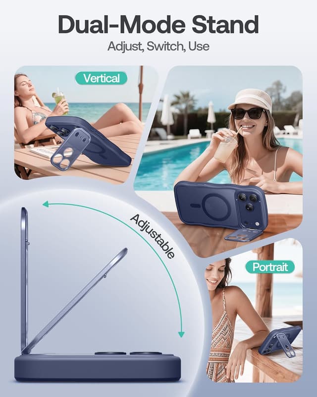 Detalle de GolbinBox iPhone 17 Pro Max Case with Stash Stand (6.9") — MagSafe Compatible, Full Camera Protection, Deep Blue