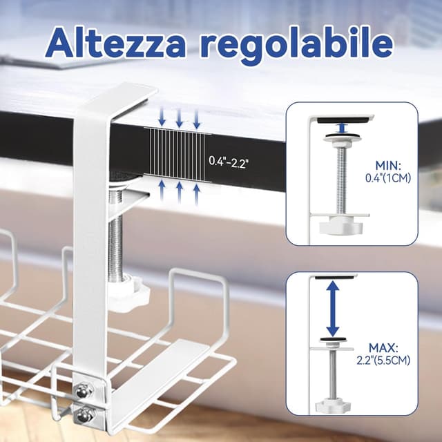 Detalle 2 de HOMMAND raccogli cavi da scrivania in metallo per sotto il tavolo (bianco)