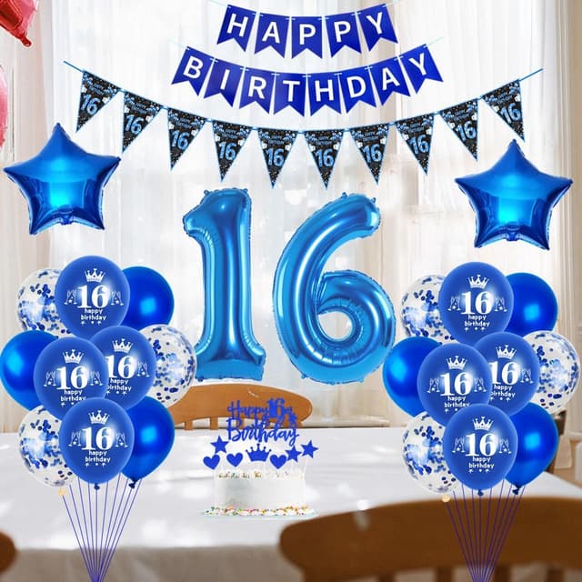 Thumbnail 4 de Blau Folienballon 16 Geburtstag 32" 🎈