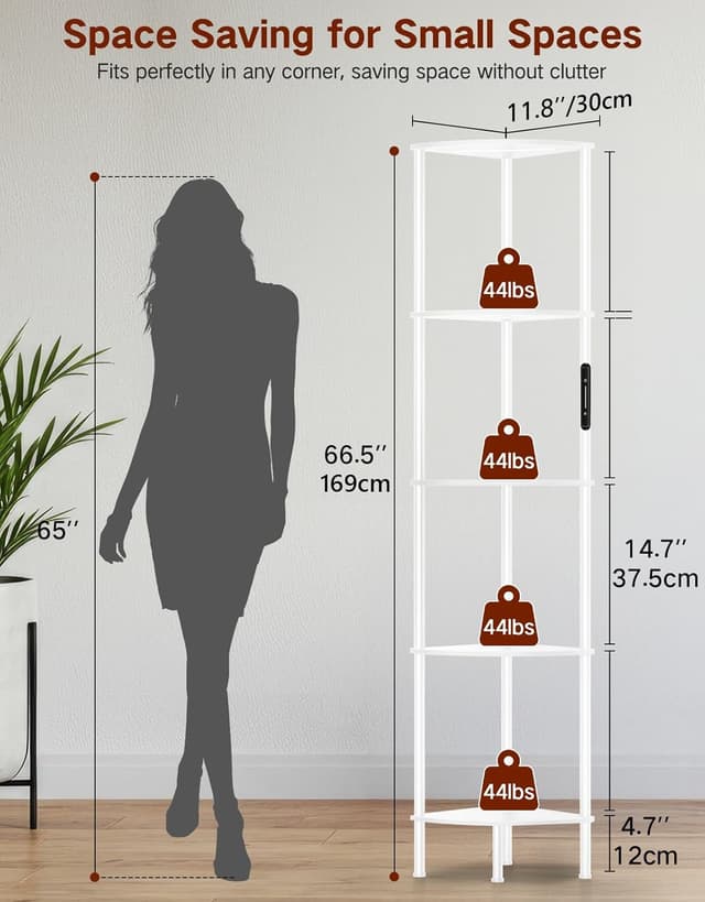 Detalle 2 de OUTONLIFE 5 Tier Corner Floor Lamp with Shelves (LED, Touch & Remote, Dimmable, White)