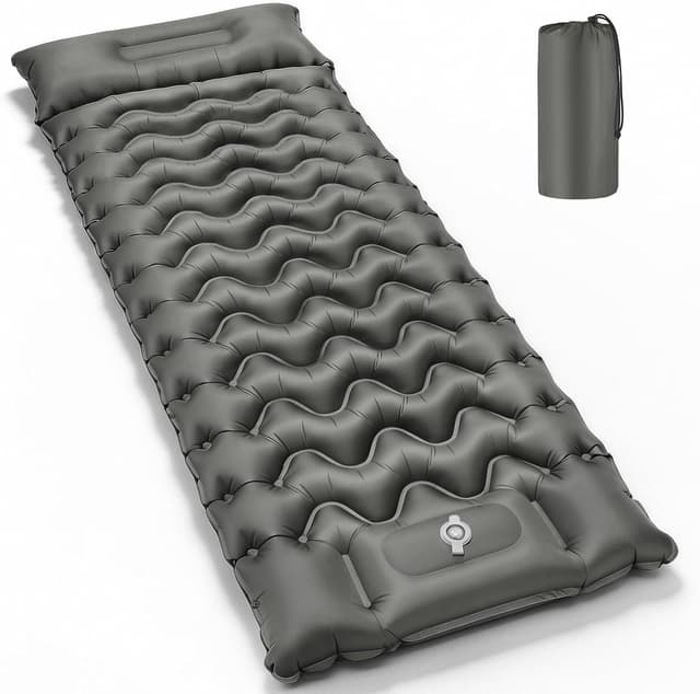 Detalle de PHYSEN Camping Isomatte (196 x 70 cm) mit integrierter Fußpumpe & 360° Fixier-Riemen