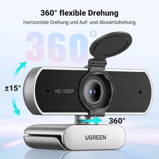 Detalle de UGREEN FineCam Lite 1080P Webcam (Full HD, 30 fps) mit Mikrofon für PC, automatische Lichtkorrektur