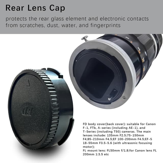 Detalle de FD Camera Body Cap & Rear Lens Caps set (for Canon AE-1P / F-1 / AV-1 / A-1 / AE-1 / T-80 and FD/FL mount lenses)