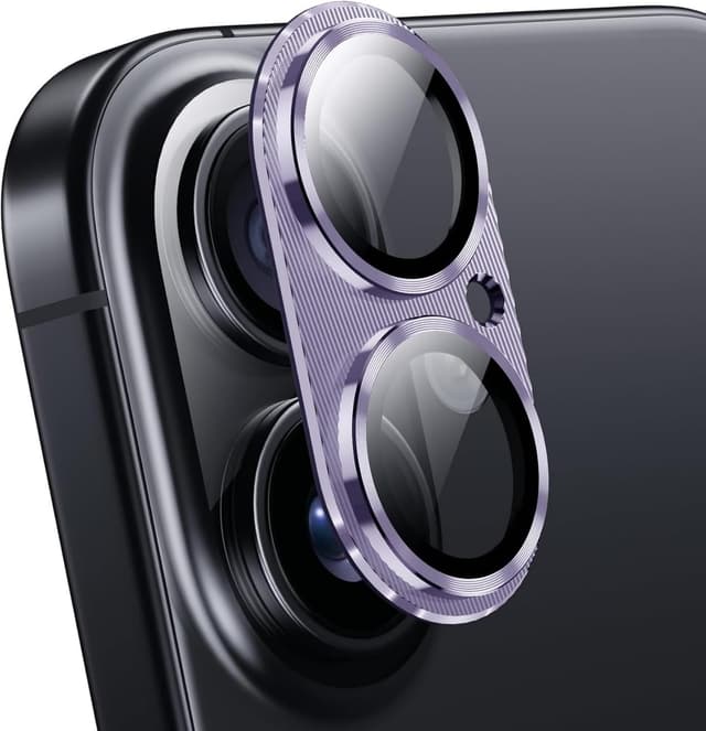 Detalle de Leedia 2er Kameraschutz aus gehärtetem Glas für iPhone (Metallring für MagSafe) – passend für iPhone 17 6,3", iPhone 16 6,1" & iPhone 16 Plus 6,7