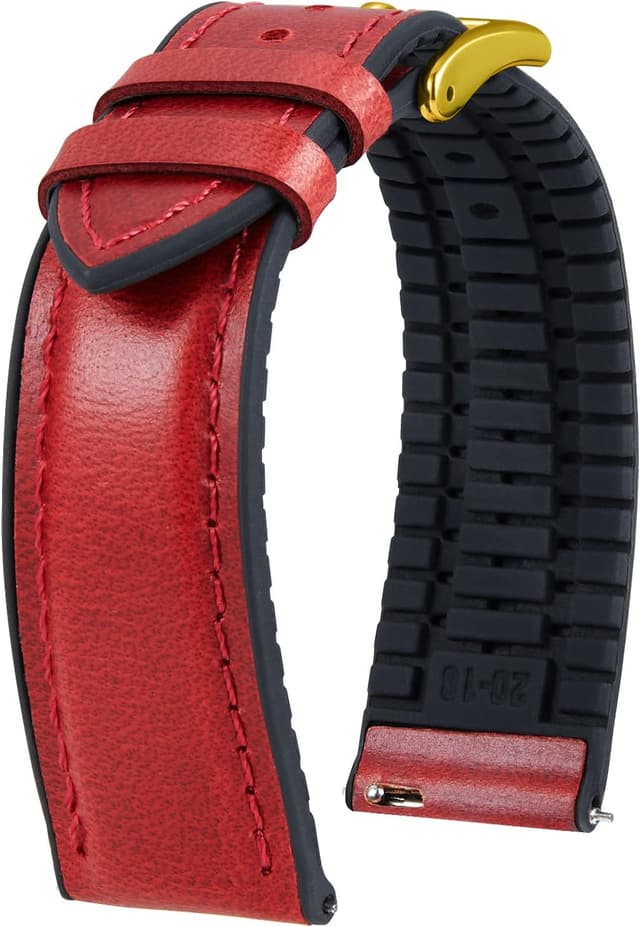 Detalle de BINLUN leather watch strap hybrid (oil wax leather + silicone) with pin buckle, 14–22mm