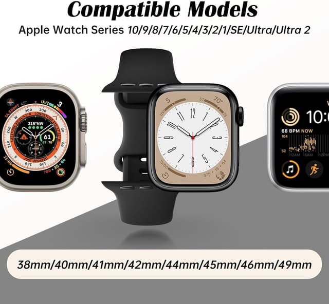 Detalle de Yoohoo 5-Pack Silicone Watch Strap for Apple Watch (soft sport replacement bands, multiple sizes)