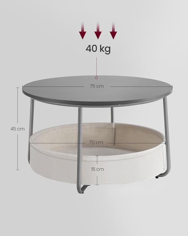 Detalle de VASAGLE LCT244G01 Couchtisch rund mit Stauraum 75 cm