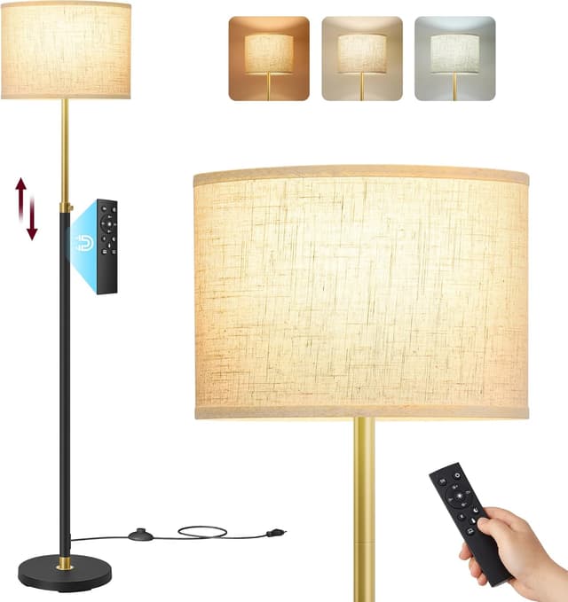 Detalle de VASAGLE Lampada da terra e da lettura LFL005BD02 (altezza regolabile 140–170 cm), oro e nero con telecomando