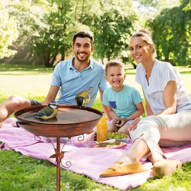 Thumbnail 6 de Newthinking 40-inch freestanding metal bird bath with 5-pronged base and vintage-style relief bowl