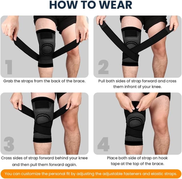 Detalle de Fefod Genouillère de sport élastique réglable (compression rotulienne et ligamentaire) pour running, cyclisme