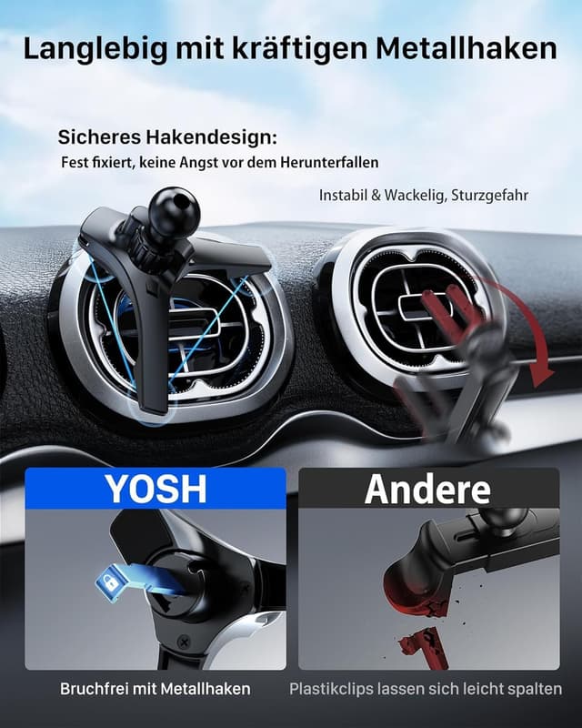 Detalle 2 de YOSH MagSafe Autohalterung mit Ladefunktion für Mercedes (rundes Lüftungsgitter) – mit starken N52-Magneten