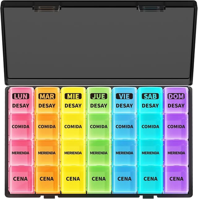 Imagen de Pastillero Semanal 4 tomas Español 28 compartimentos en OfertitasTOP