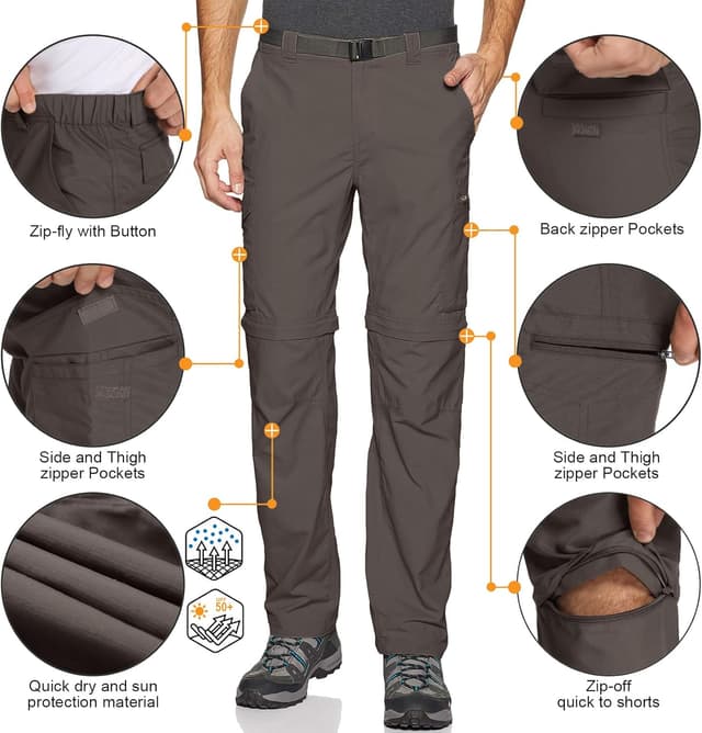 Detalle de mosingle Men’s Walking Hiking Zip-Off Trousers (Safari lightweight quick-dry cargo)