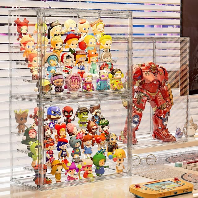 Detalle 2 de MSHOMELY Clear Acrylic Display Case for Collectibles (4-Layer) — Stackable Figurine Display Shelf, 3 Pack